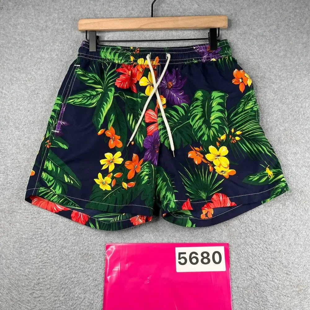 Polo Ralph lauren Lined Hawaiian Print Swim Trunks Bathing Suit Mens Small